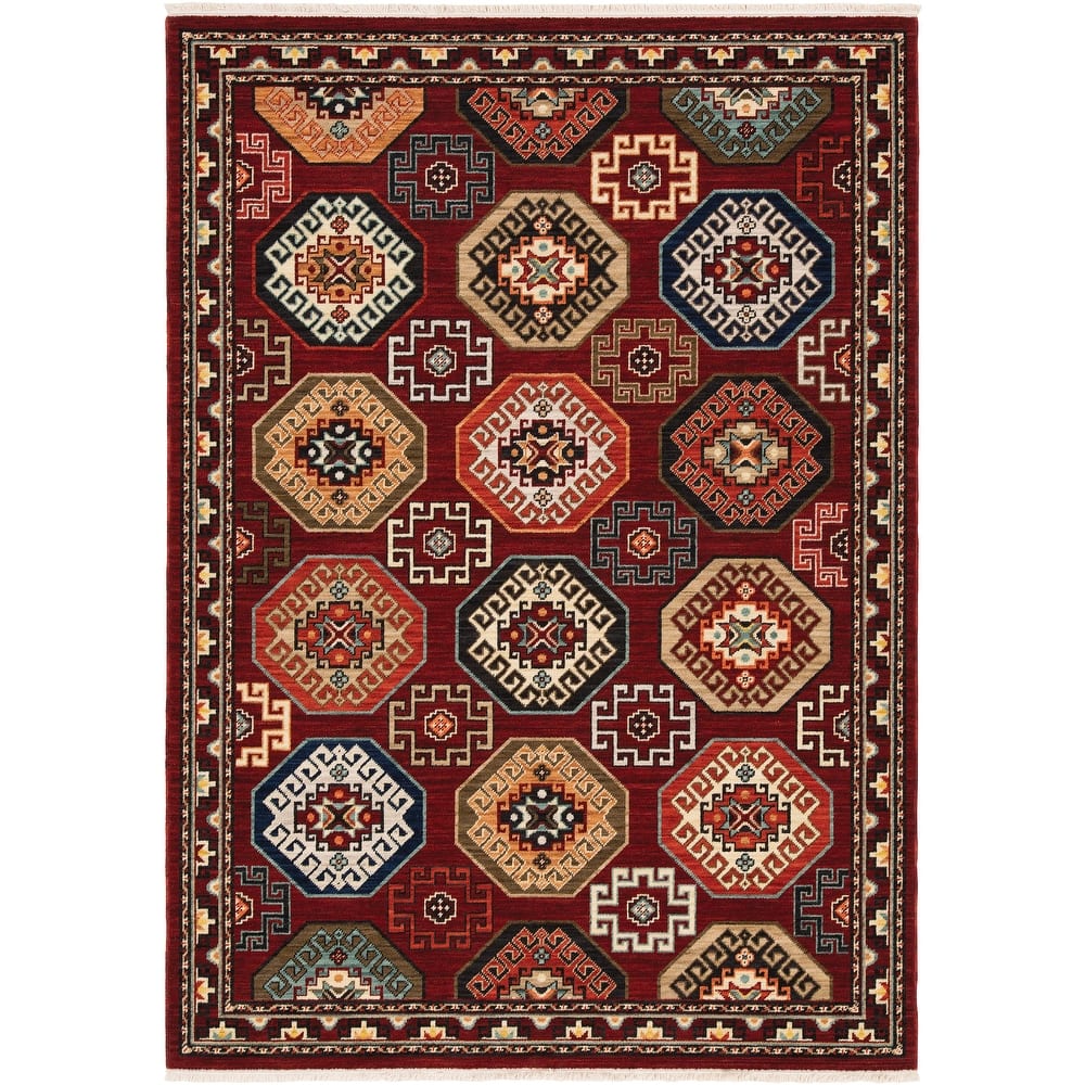 Style Haven Leander Panel Medallions Fringed Wool Blend Area Rug