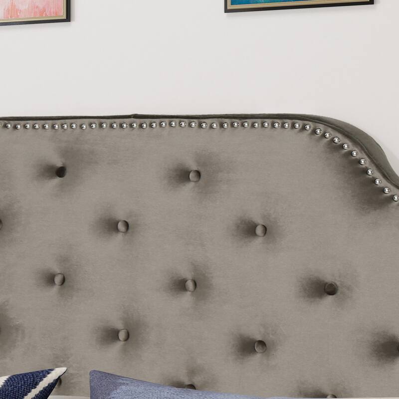 Queen Size Tufted Upholstered Headboard with Nailhead Trim, Velvet Fabric, Adjustable Height, Modern Button Design
