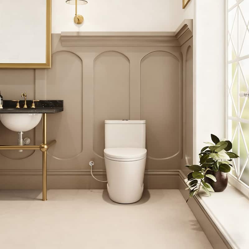 HOROW 1 Piece Dual Flush Elongated Toilet White 0.8/1.28 GPF Seat Included - N/A - White