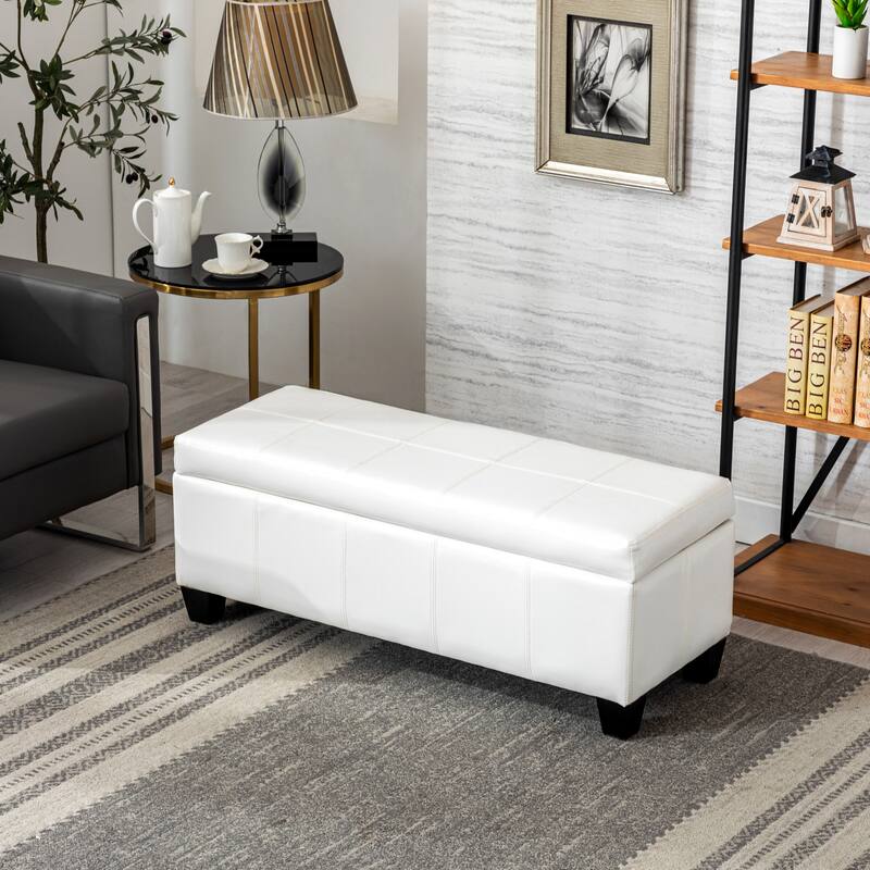 York Upholstered Quilted Stitched Flip-Top Storage Bench - White