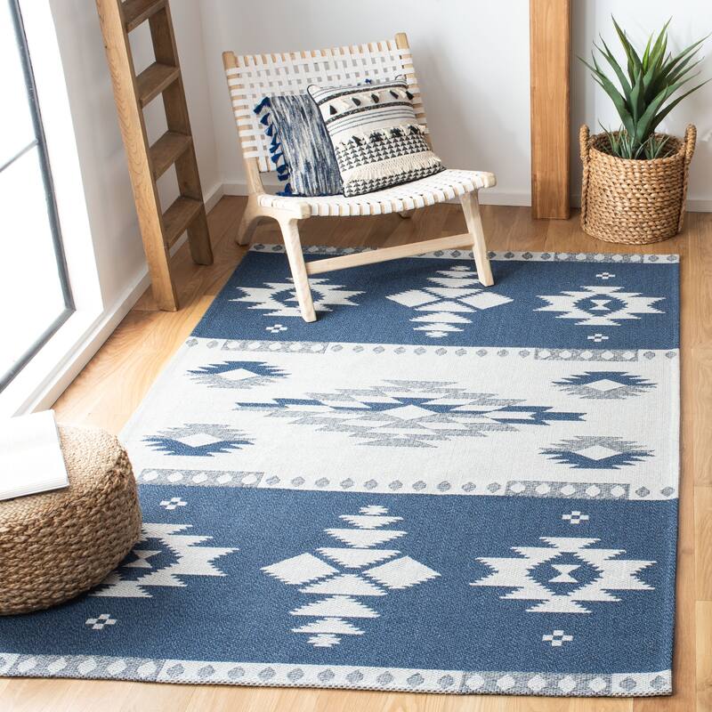 SAFAVIEH Augustine Anel Contemporary Cotton Rug - 9' x 12' - Navy/Creme