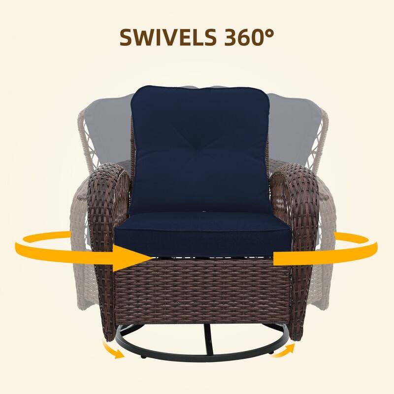 Patio Watcher 2-Piece Outdoor Brown Rattan 360 Degree Swing Patio Conversation Chair Set with Cushions