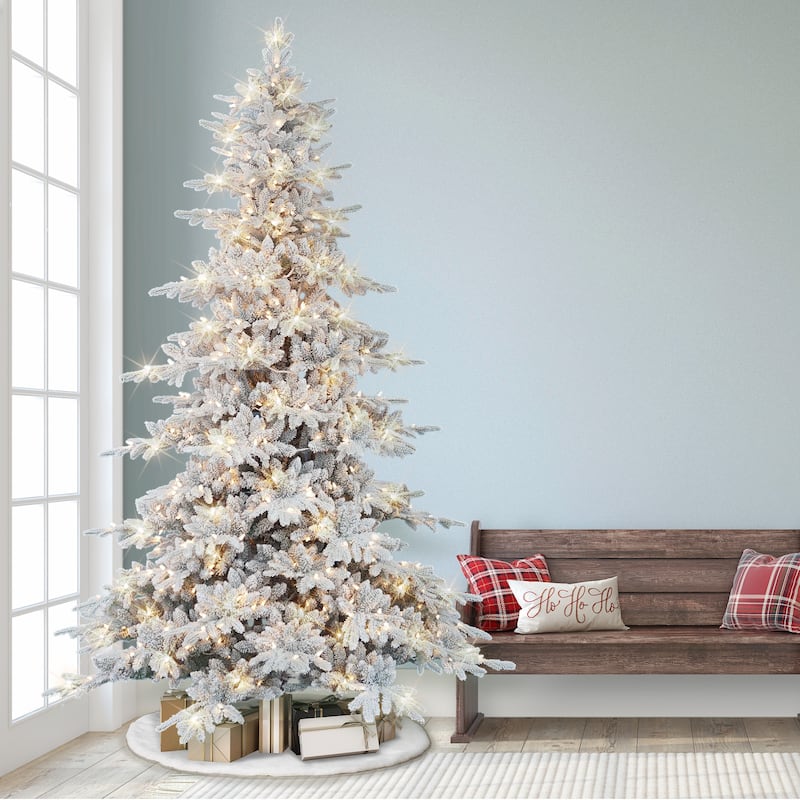 Puleo International 9 ft. Pre-lit Flocked Utah Fir Artificial Christmas Tree
