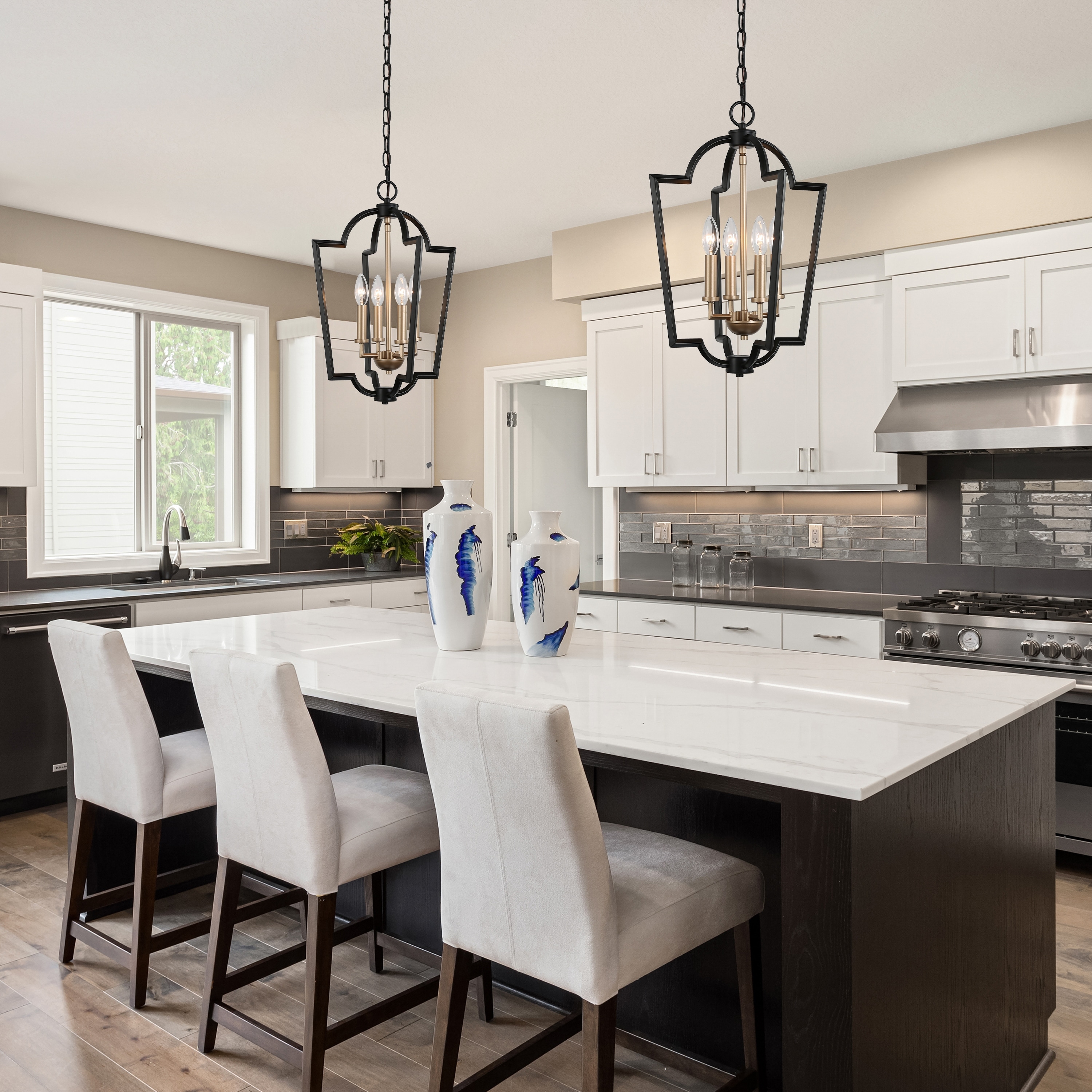 Modern Brass Gold Pendant Lights 4 Lights Islands Lights Mini Chandeliers for Dining Room - D 14.5'' x H 81''