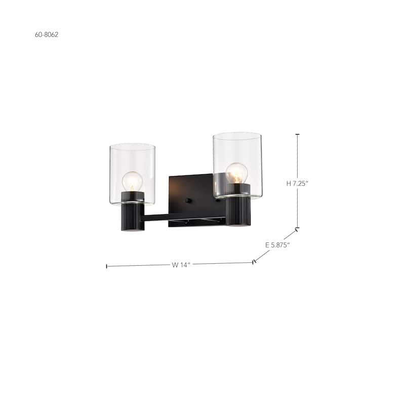 Clarksville 2 Light Vanity Matte Black with Clear Glass