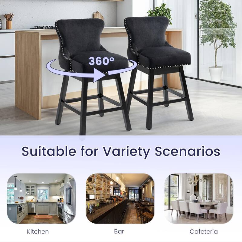 AVAWING Set of 2 Upholstered Fabric Bar Stools Chairs