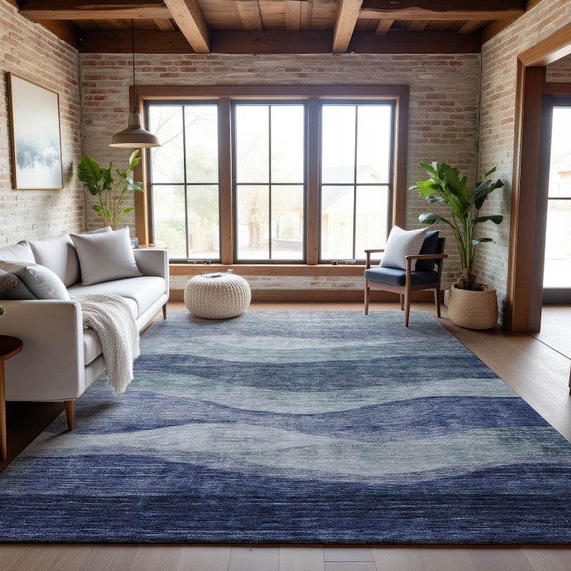 Premium Washable Super Soft Cool Modern Wvave Mayfield Rug - Blue - 10' x 14'