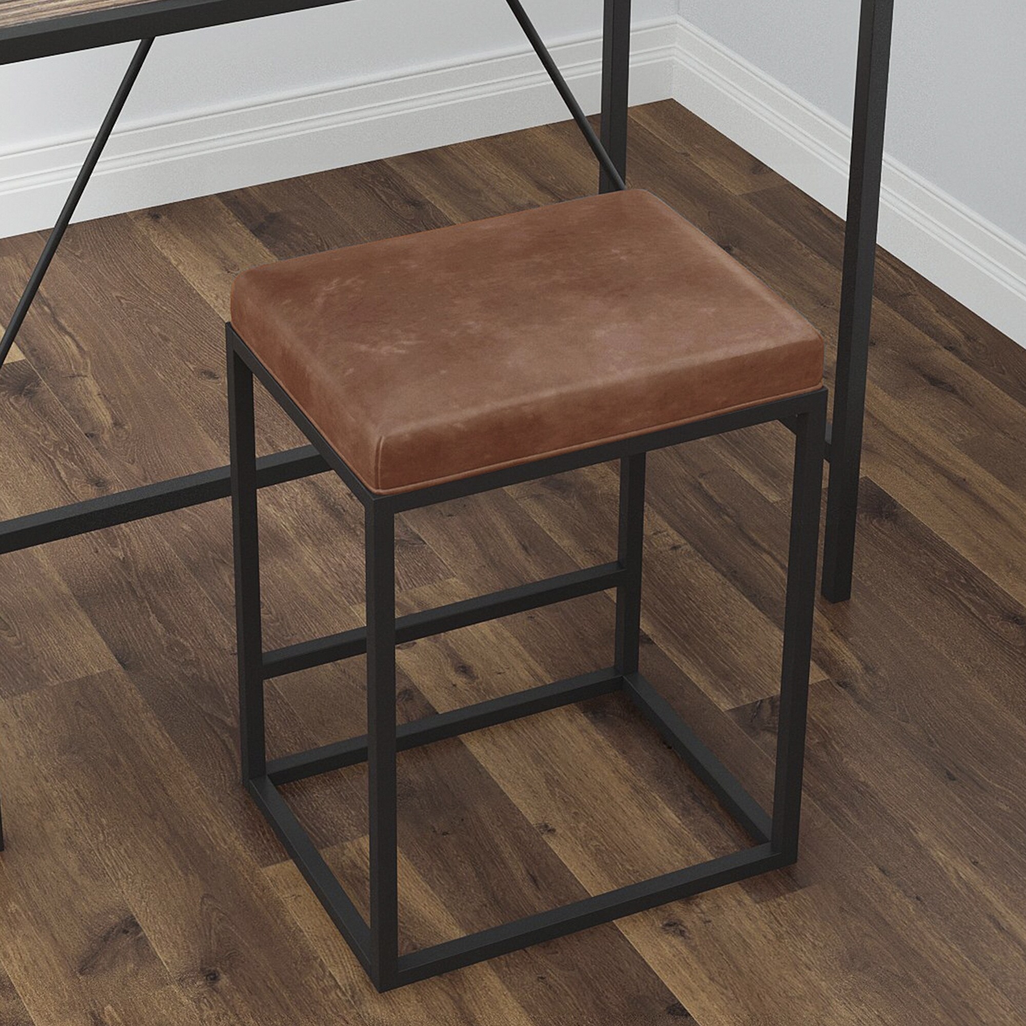 (Set of 2)Metal Faux Leather Bar Stools
