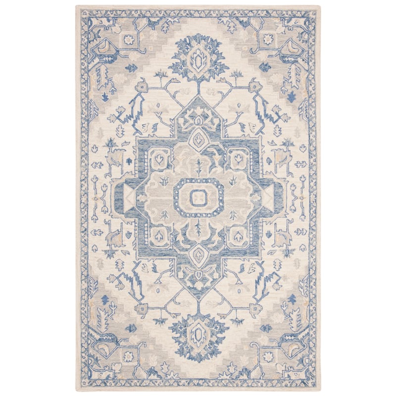 SAFAVIEH Handmade Micro-Loop Gulseven Medallion Wool Rug - 4' x 6' - Ivory/Blue