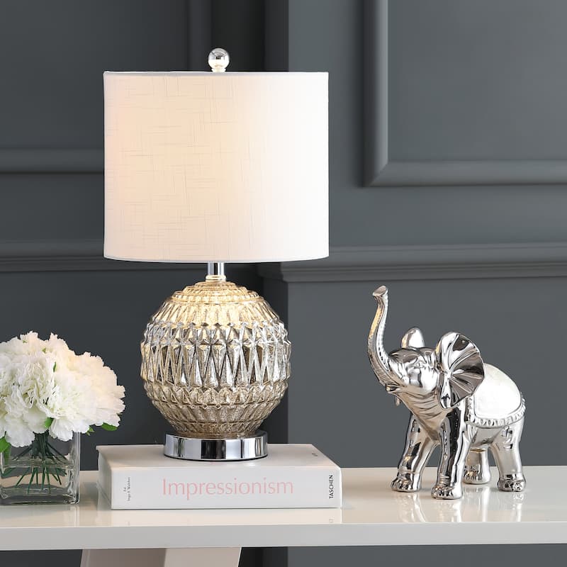 Krister 20.5" Glass/Metal LED Table Lamp, Silver/Ivory by JONATHAN Y