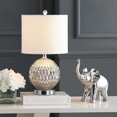 Krister 20.5" Glass/Metal LED Table Lamp, Silver/Ivory by JONATHAN Y