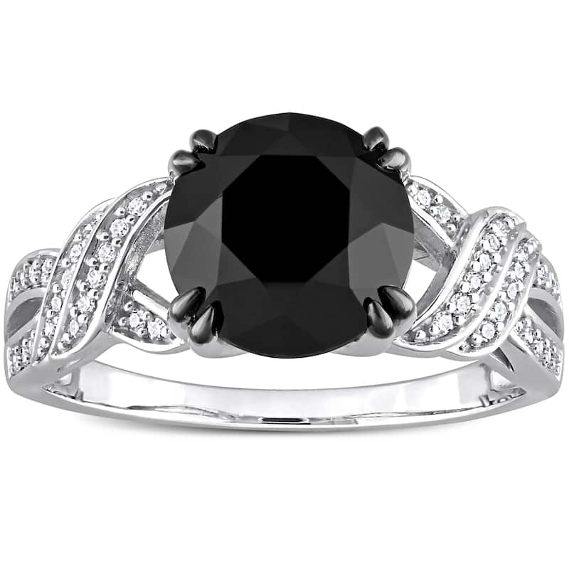 Miadora 3-1/8 ct TDW Black & White Diamond Crisscross Engagement Ring in 10k White Gold