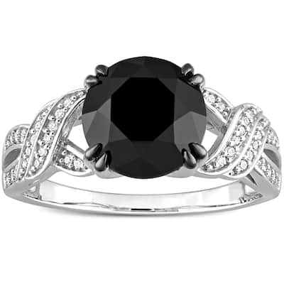 Miadora 3-1/8 ct TDW Black & White Diamond Crisscross Engagement Ring in 10k White Gold