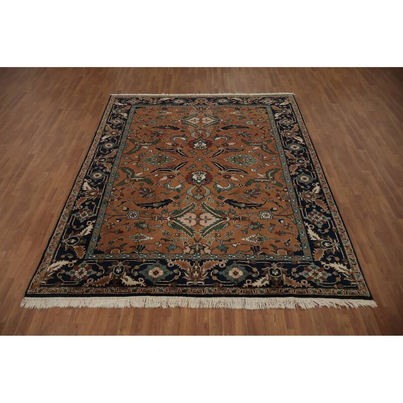 Hand Knotted Oriental 100% Wool Carpet Transitional All-Over Oranges & Rust Oushak Area Rug - 9' 10'' X 7' 11''
