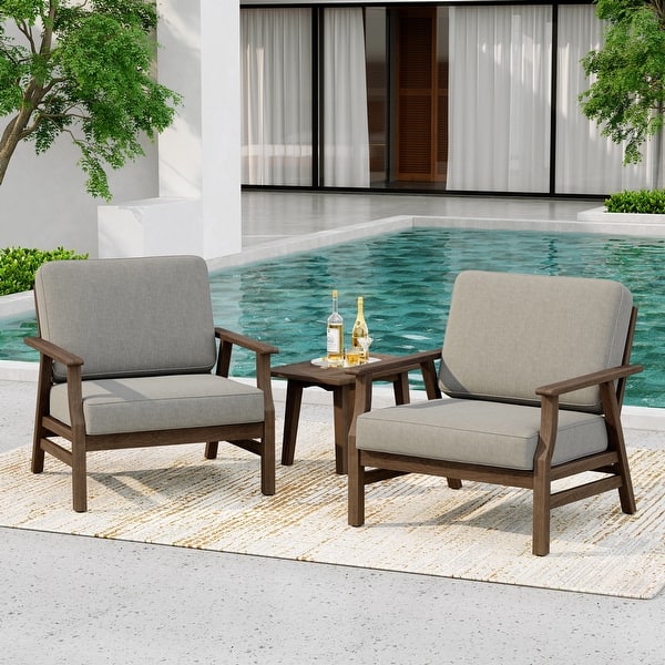 2 Set Teak Wood Patio Club Chair with Cushion Outdoor Arm Chair - Light Camel