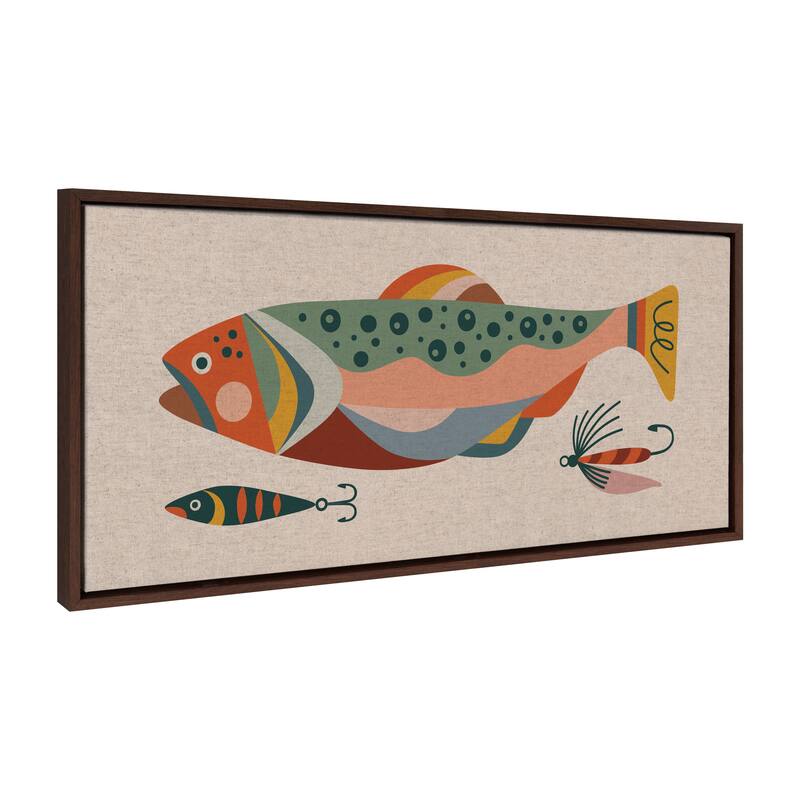 Kate and Laurel Sylvie Gone Fishing Texture Frame Canvas by Rachel Lee