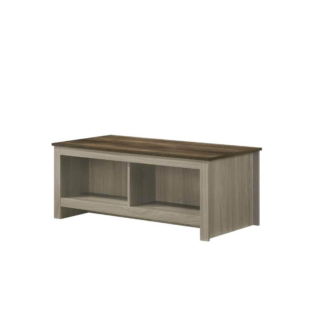 Nena Coffee Table with Open Shelves, Brown Wood Top, Oak Gray 43 Inch