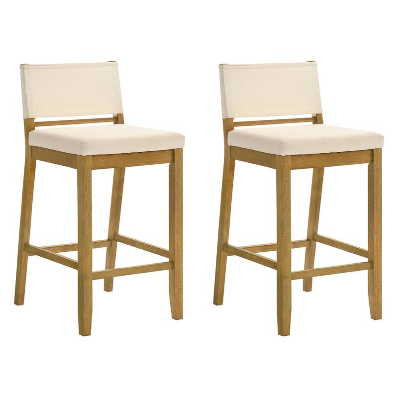 Yanely Mdoern Bar Stool, Upholstered Counter Height Stool with Solid Wood Legs - Set of 2 - Amber Glow - Bar Height