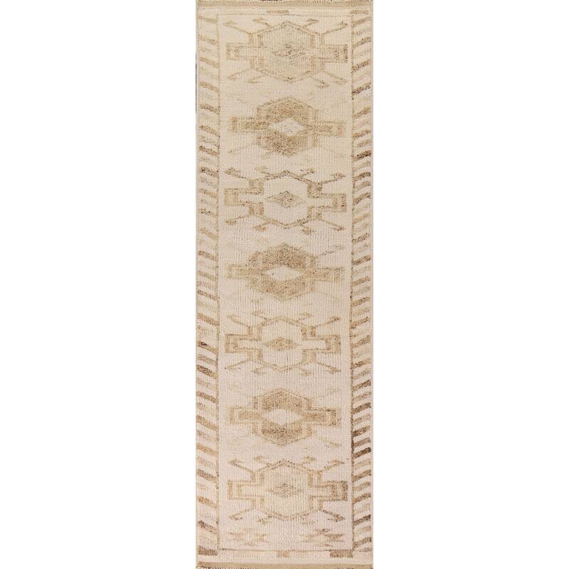 Anatolian Turkish Runner Rug Hallway Handmade Beige Wool Carpet - 2'10"x 12'7"