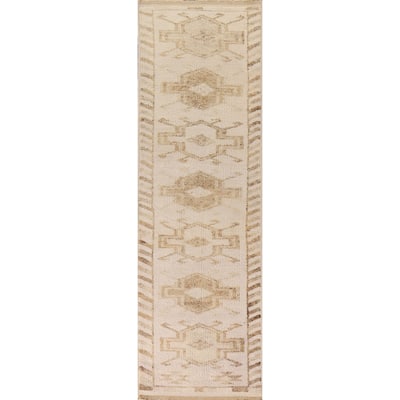 Anatolian Turkish Runner Rug Hallway Handmade Beige Wool Carpet - 2'10"x 12'7"