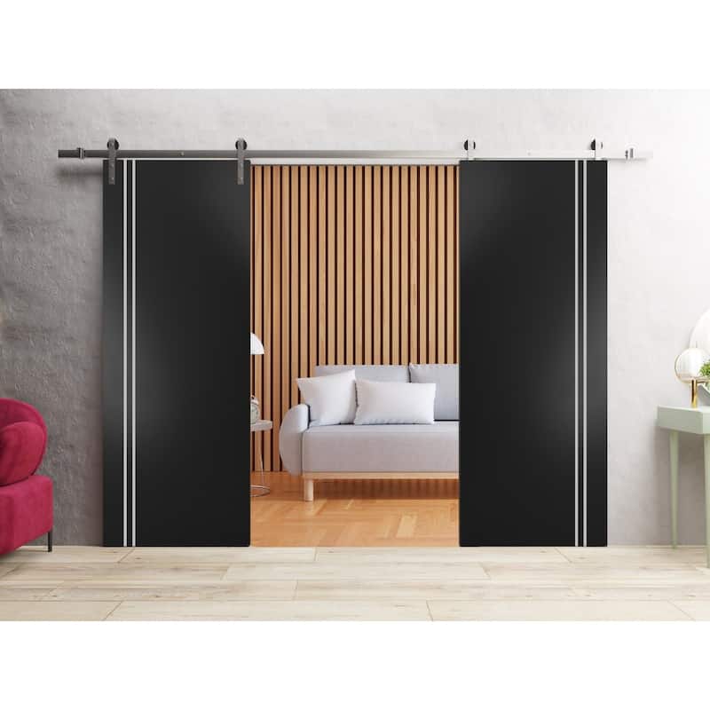 Sturdy Double Barn Door 36 x 80 with Planum 0310 Matte Black with 13FT
