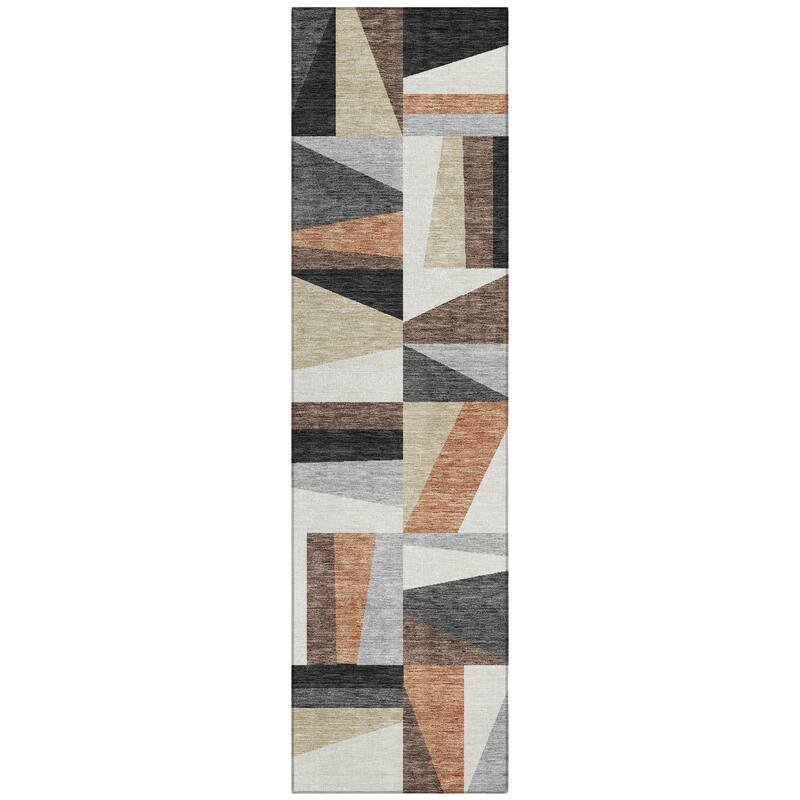 Machine Washable Indoor/ Outdoor Contemporry Mosaic Chantille Rug
