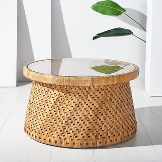 SAFAVIEH Couture Lianne Tropical Coastal Boho Rattan Round Coffee Table - 32 in. W x 32 in. D x 18 in. H