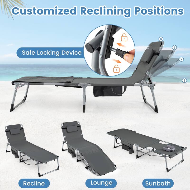 Gymax 2PCS Tanning Chair w/Face Arm Holes 4-Level Backrest & Head