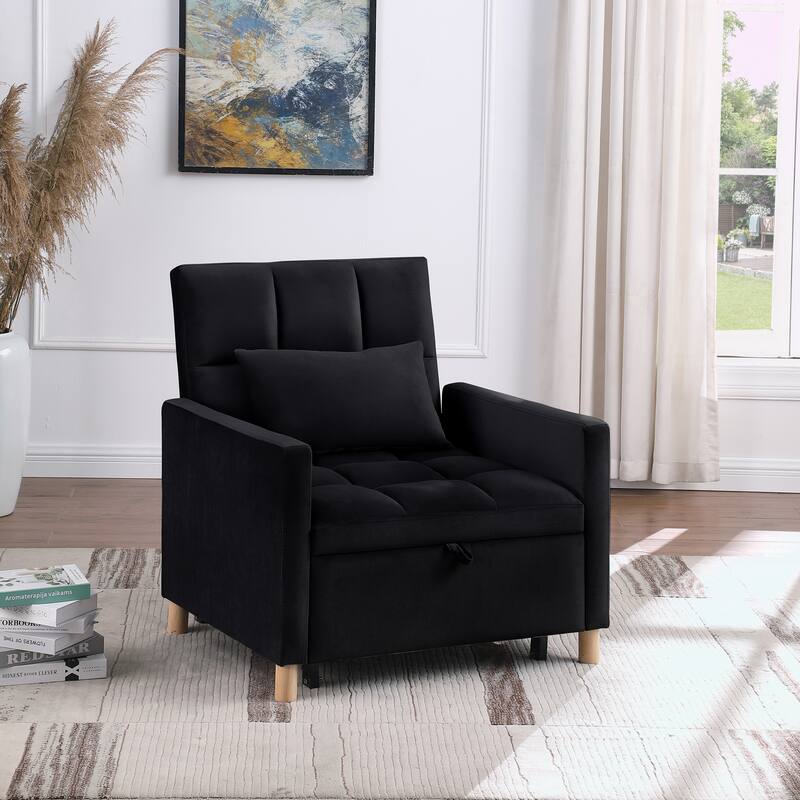 Modern Convertible Sleeper Sofa Chair Bed with Pillow - Black
