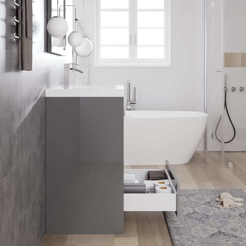 Eviva Lugano 30 inch Gray Modern Bathroom Vanity with White Integrated Acrylic Top - 30"