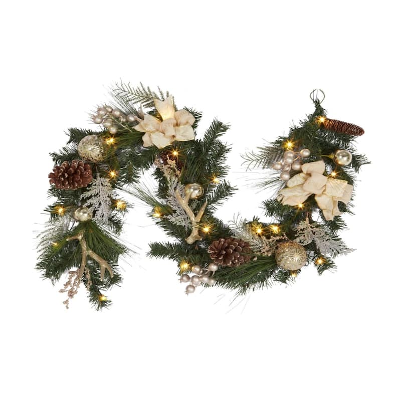 6FT Battery Powered Xmas Garland Prelit Lights Indoor/Outdoor with Timer - N/A - Gold