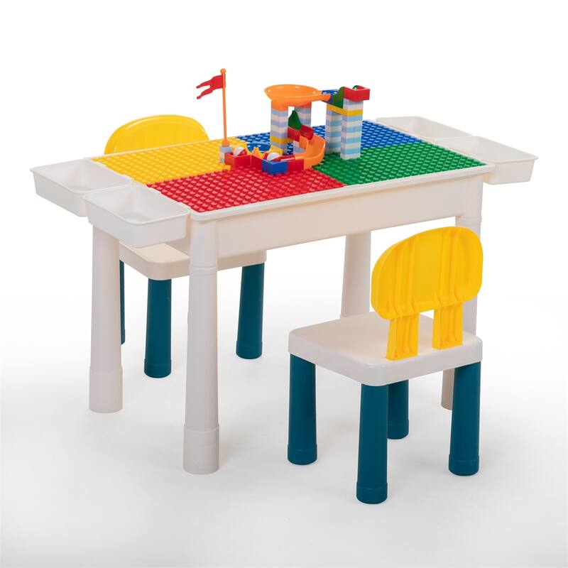 Children's Building Blocks Desk and Chair Set with DIY Building Blocks