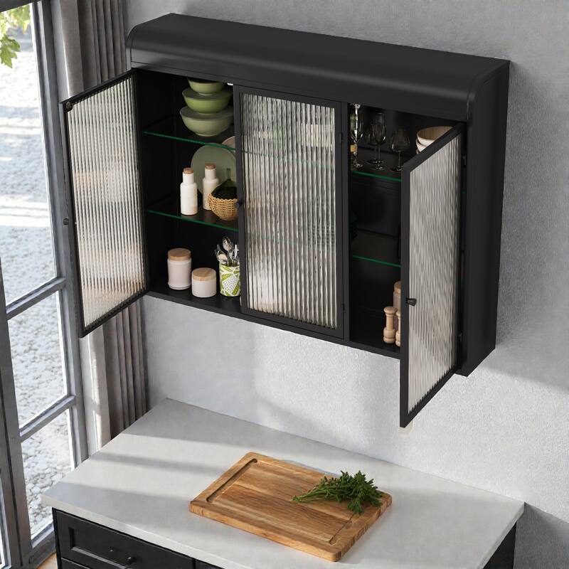 Arched 3-Door Wall Mounted Glass Cabinet for Kitchen, Bathroom and Living Room Storage Display