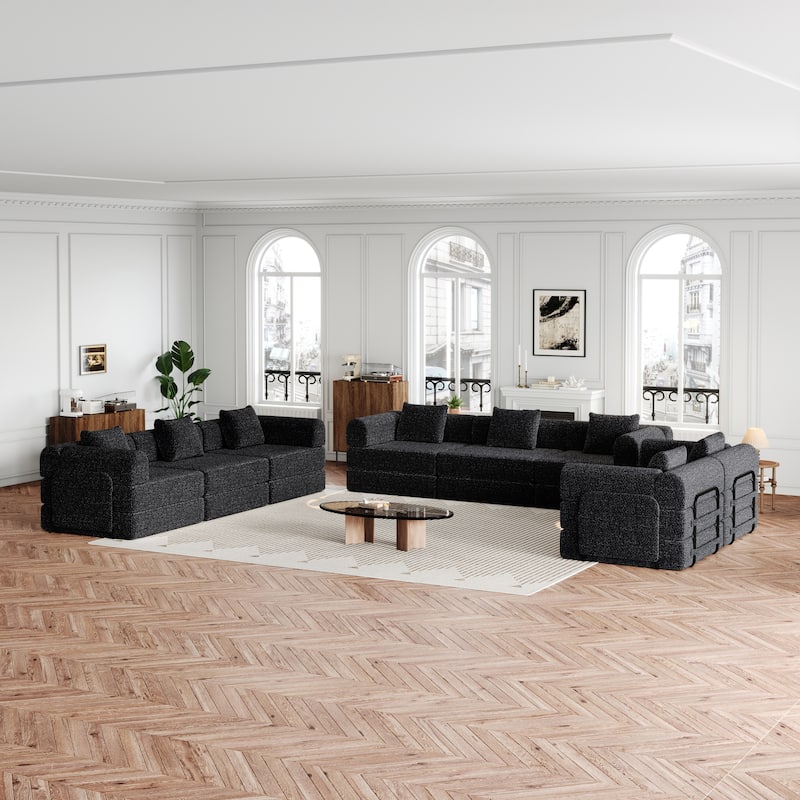 8 Seater Folding Couch Modular Chenille Sectional Sofa Freely Combined Sleeper Sofa Bed with Storage Pockets and Anti-slip Pads