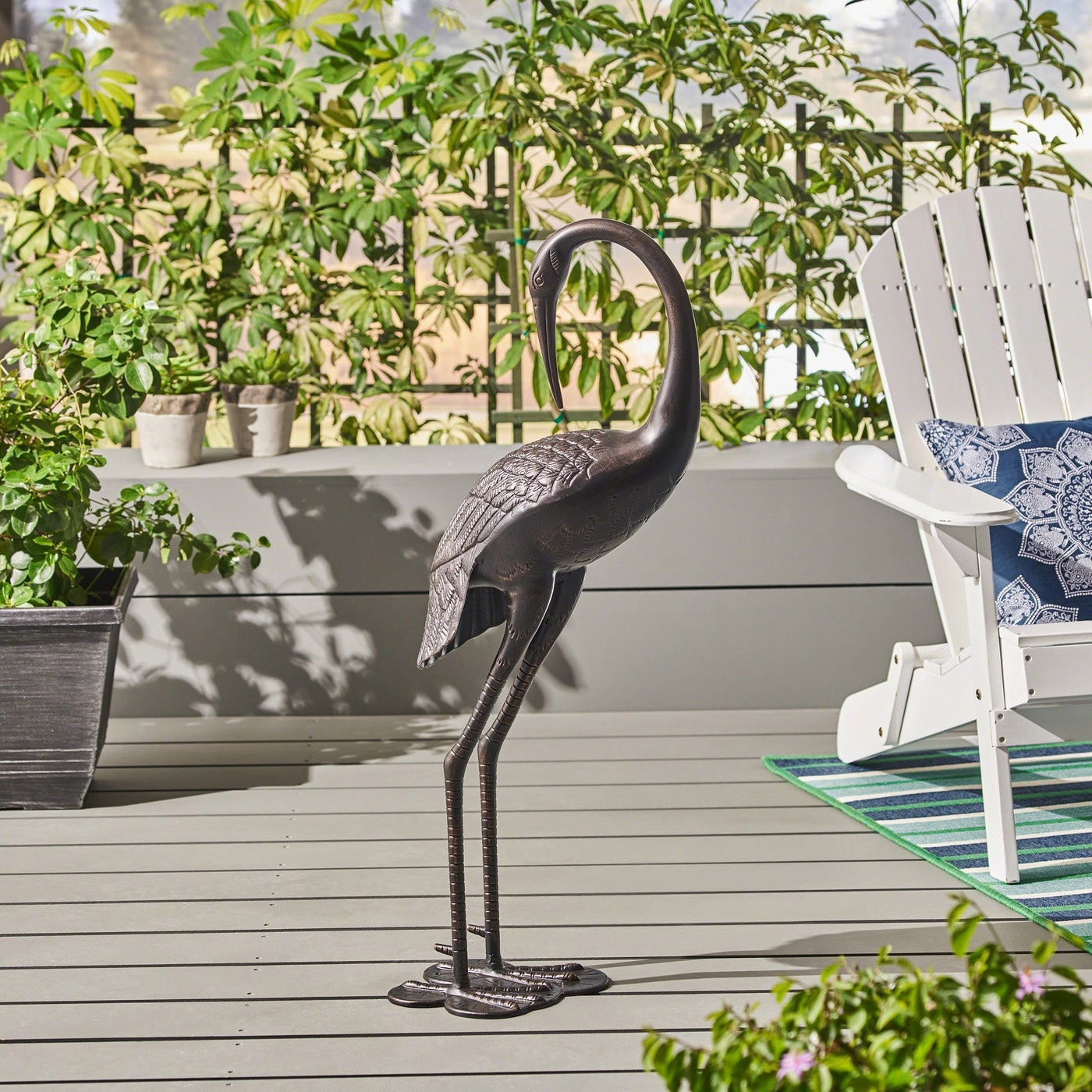 Outdoor Aluminum Crane Garden Statue 39-Inch Decorative Sculpture Shiny Copper Finish - 16.50