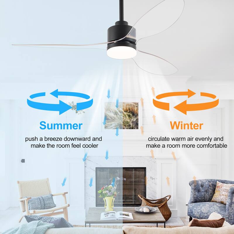 52'' Black Ceiling Fan With Led Lights And Remote Control