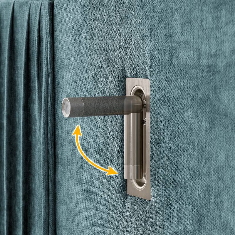 Roomfitters Queen Upholstered Chenille Platform Bed with Pleated Headboard and Built-In Bedside Tables, Solid Frame