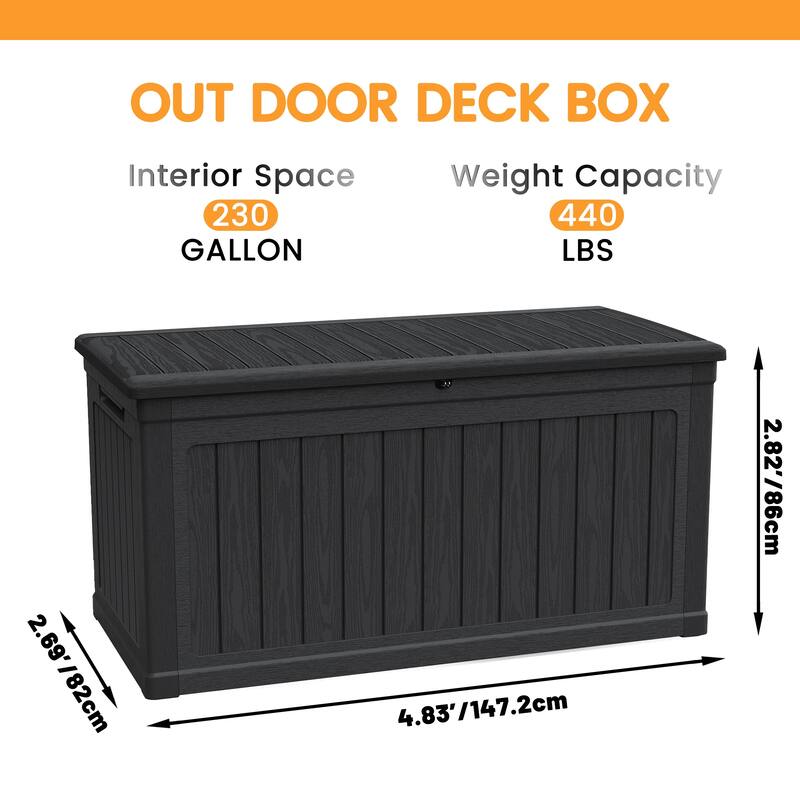 230 Gallon Large Outdoor Storage XXL Deck Box for Patio Furniture, Outdoor Cushions, Garden Tools and Sports/Pools Equipment