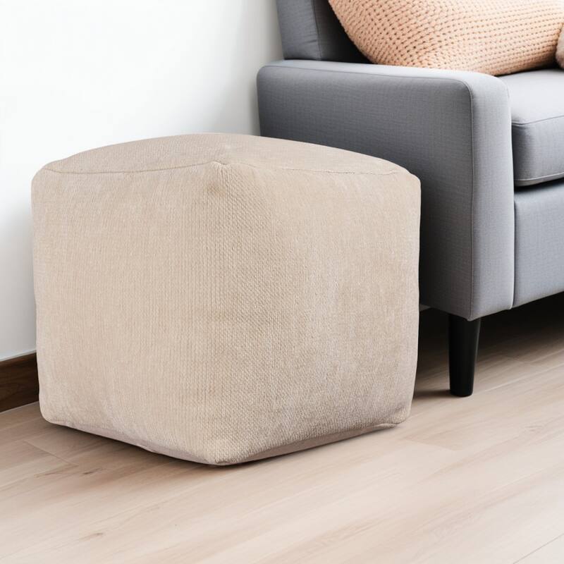 HomeRoots 18" Ivory Chenille Cube Pouf Ottoman