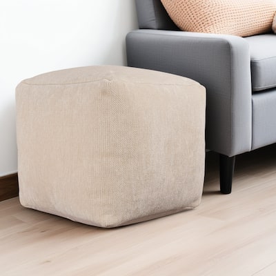 HomeRoots 18" Ivory Chenille Cube Pouf Ottoman