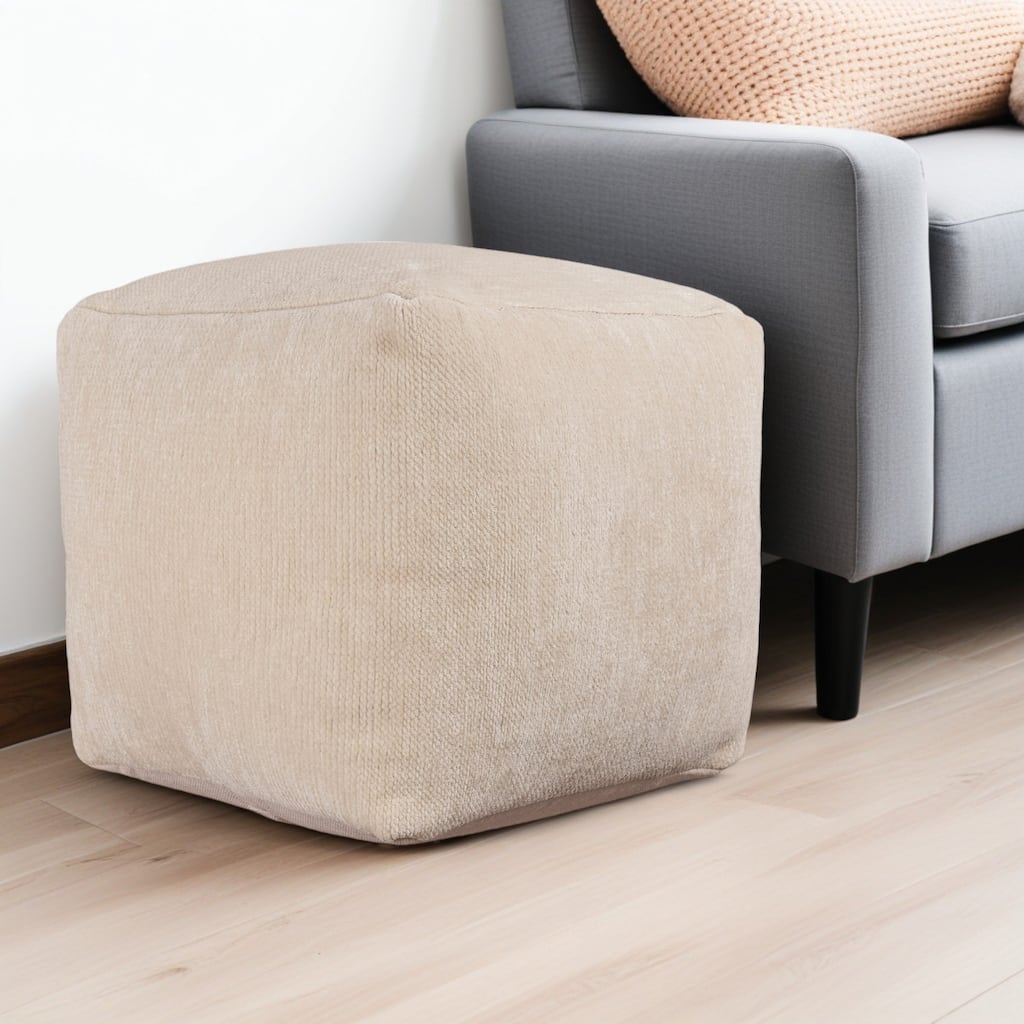 HomeRoots 18" Ivory Chenille Cube Pouf Ottoman