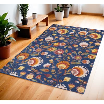 Civo Power Loomed Floral Traditional Low Pile Area Rug By HomeRoots - 72' X '48' X '0.25