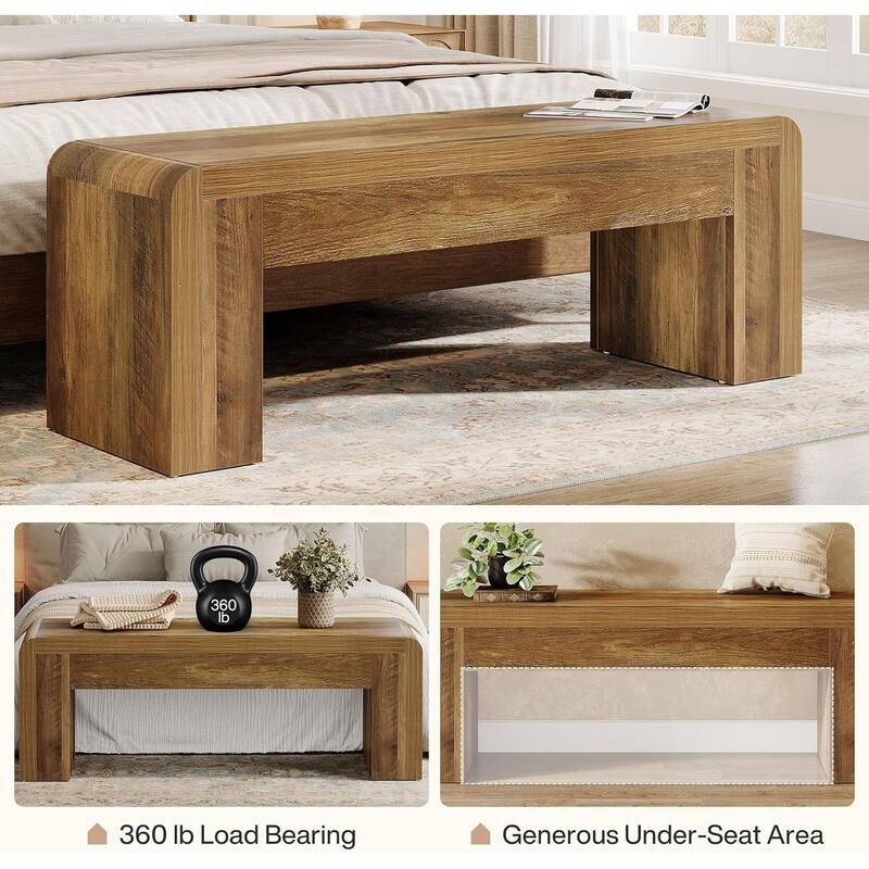 47" Long Farmhouse Wooden Entryway Dining End of Bed Bench with Heavy-Duty 5.9" Frame