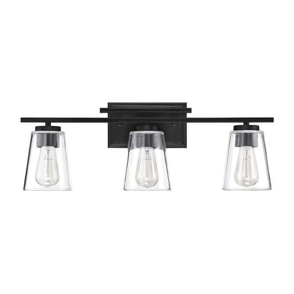 slide 2 of 14, Savoy House Calhoun 3-Light Bathroom Vanity Light with Clear Glass (24" W x 9" H) Black