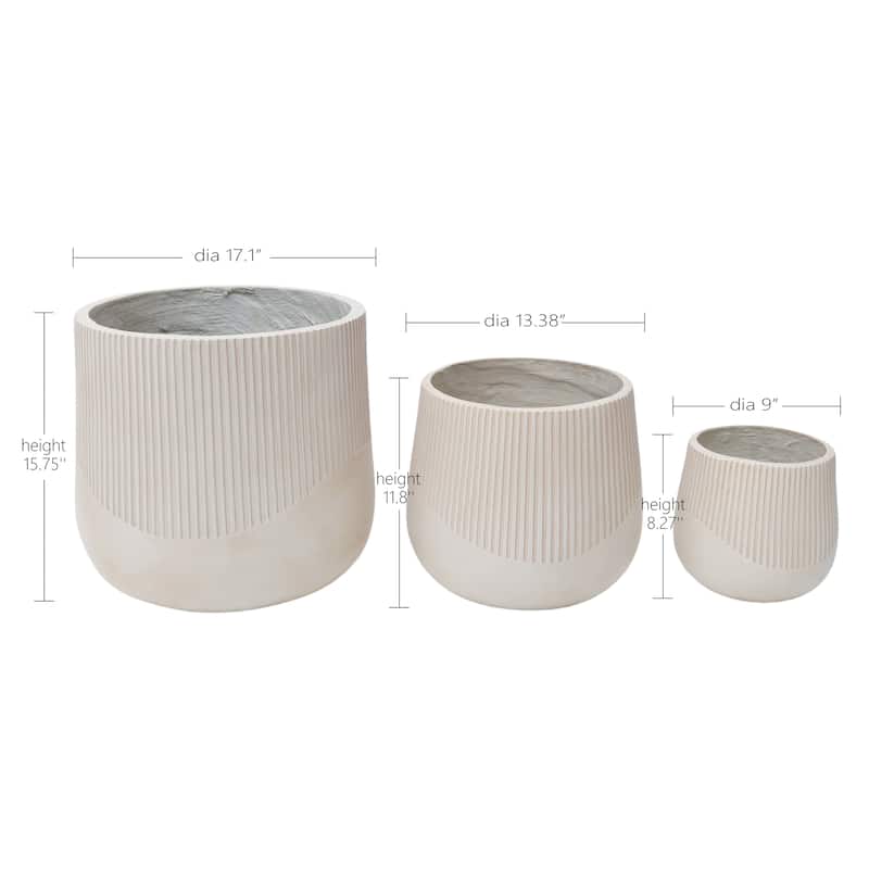 Large Outdoor Indoor Planter, 17.1"+13.38"+9" Dia Round Magnesium Oxide Planter Set of 3, Flower Pots with Drainage Holes