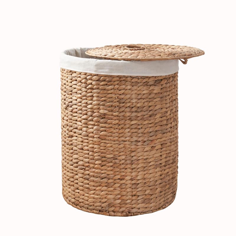 Ludmilla Round Tall Water Hyacinth Woven Wicker Laundry Hamper with Lid