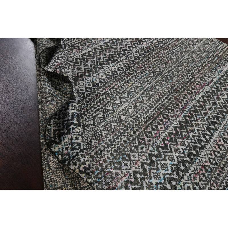 Chevron Abstract Jute/ Wool Oriental Living Room Area Rug Hand-knotted - 8'7" x 11'4"