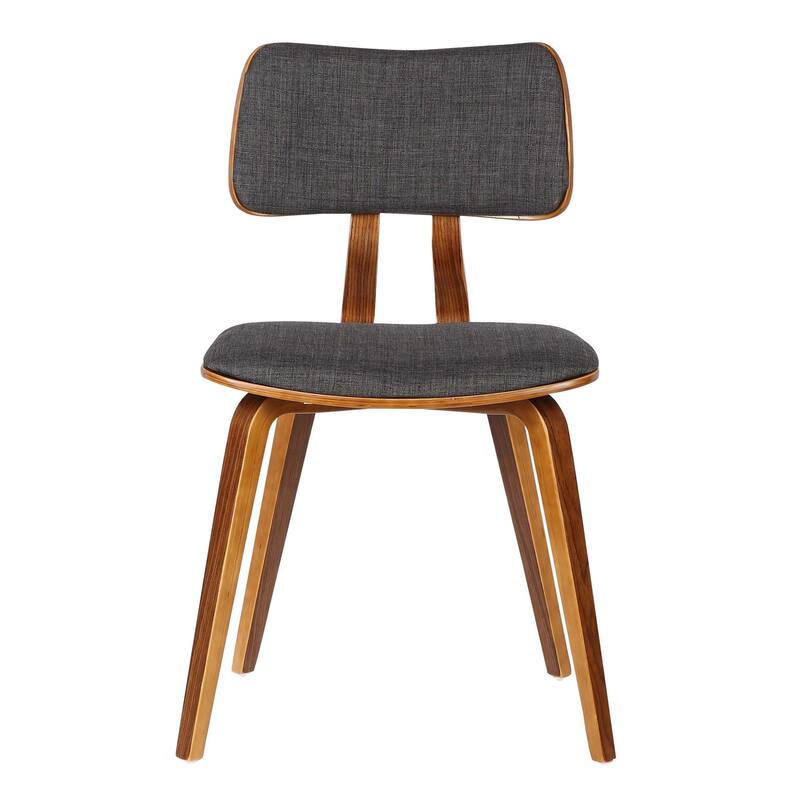Fabric Upholstered Split Curved Back Wood Dining Chair, Brown and Dark Gray