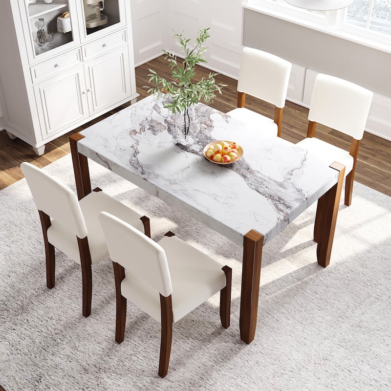 5-Piece Modern Dining Set with Rectangular Table & Chairs - Off White