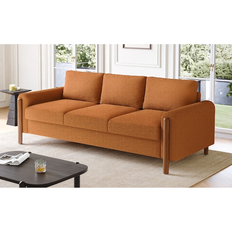 Roomfitters 84" 3-Seater Sofa, Teddy Velvet Couch with Integrated Solid Wood Legs and Curved Arc Armrests